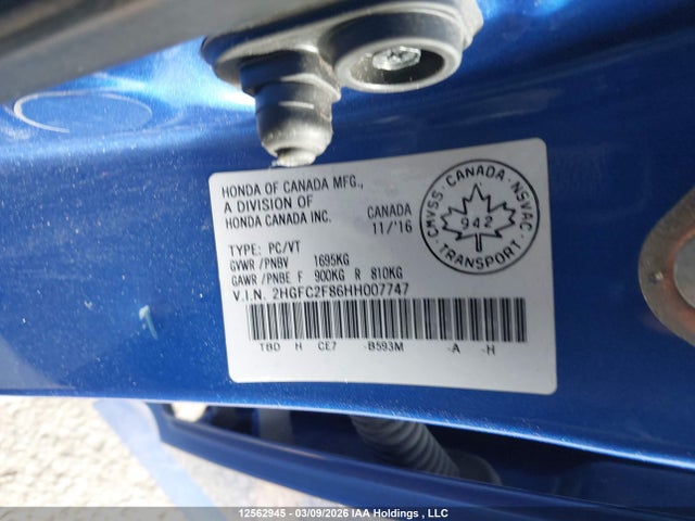 2017 Honda Civic Ex მანქანა იყიდება აუქციონზე, vin: 2HGFC2F86HH007747, აუქციონის ნომერი: 12562945