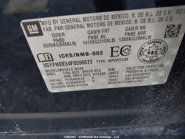 3GYFNEE34FS596673 Cadillac Srx Luxury Collection