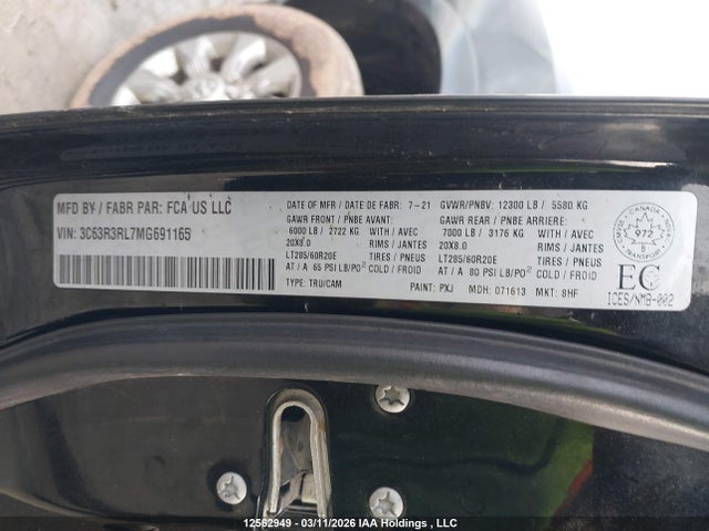 Продажа на аукционе авто 2021 Ram 3500 Limited, vin: 3C63R3RL7MG691165, номер лота: 12562949