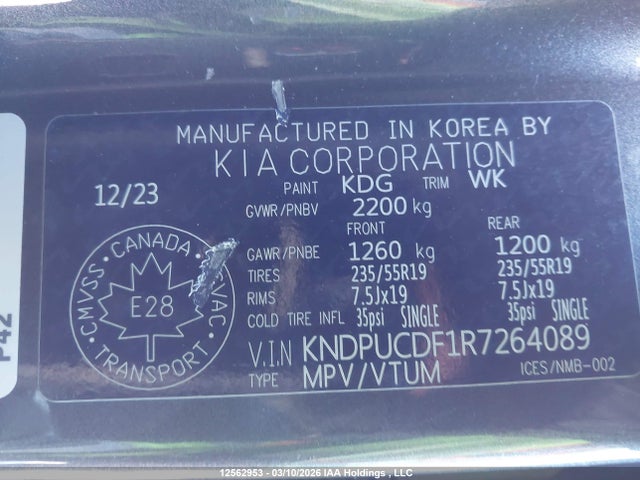 Продаж на аукціоні авто 2024 Kia Sportage, vin: KNDPUCDF1R7264089, номер лоту: 12562953