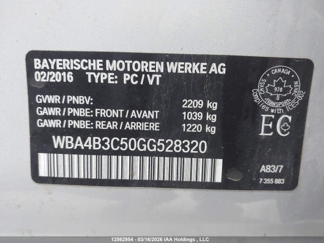 2016 Bmw 435i Gran Coupe Xdrive მანქანა იყიდება აუქციონზე, vin: WBA4B3C50GG528320, აუქციონის ნომერი: 12562954