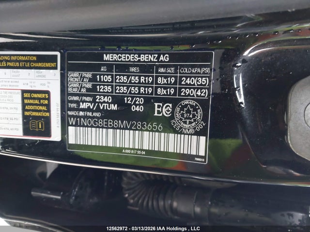 Aukcja sprzedaży 2021 Mercedes-benz Glc 300 4matic, vin: W1N0G8EB8MV283656, numer aukcji: 12562972