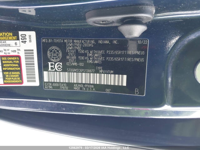 2023 Toyota Sienna Xle 8-passenger მანქანა იყიდება აუქციონზე, vin: 5TDGRKEC6PS138877, აუქციონის ნომერი: 12562979