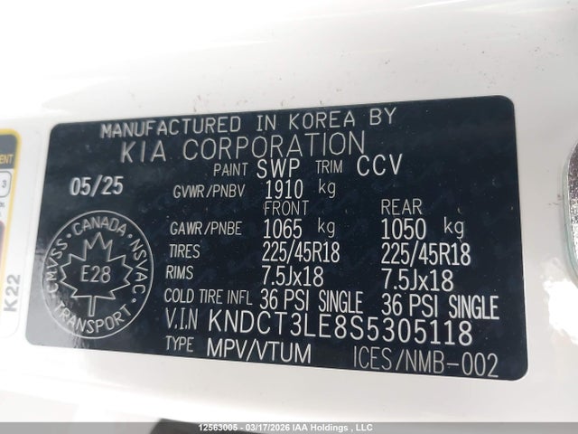 Продажа на аукционе авто 2025 Kia Niro Hev Sx/sx W/cityscape Green   Black Exterior, vin: KNDCT3LE8S5305118, номер лота: 12563005