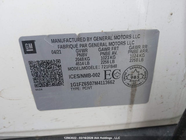 Продаж на аукціоні авто 2021 Chevrolet Bolt Ev, vin: 1G1FZ6S07M4113662, номер лоту: 12563022