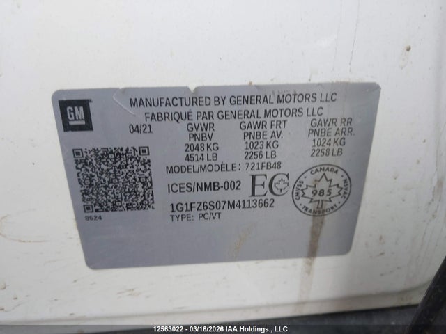 Продаж на аукціоні авто 2021 Chevrolet Bolt Ev, vin: 1G1FZ6S07M4113662, номер лоту: 12563022