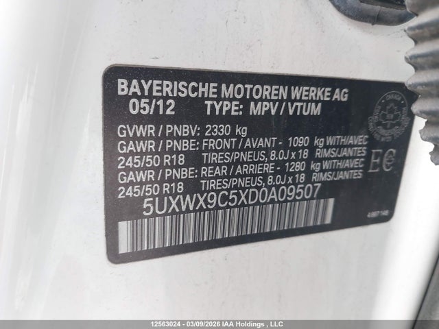 12563024 :رقم المزاد ، 5UXWX9C5XD0A09507 vin ، 2013 Bmw X3 Xdrive28i مزاد بيع