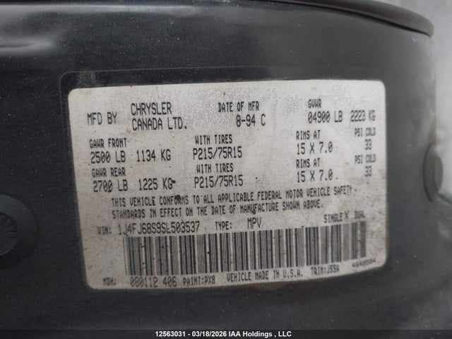 Aukcja sprzedaży 1995 Jeep Cherokee Sport, vin: 1J4FJ68S9SL503537, numer aukcji: 12563031