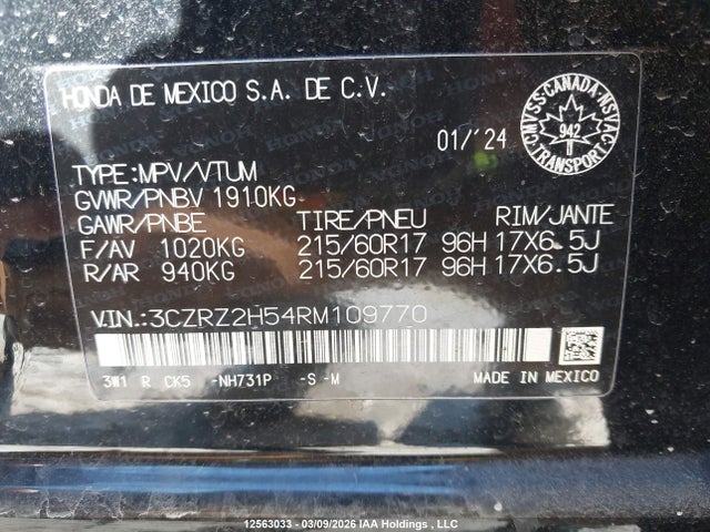 3CZRZ2H54RM109770 Honda Hr-v Sport-b