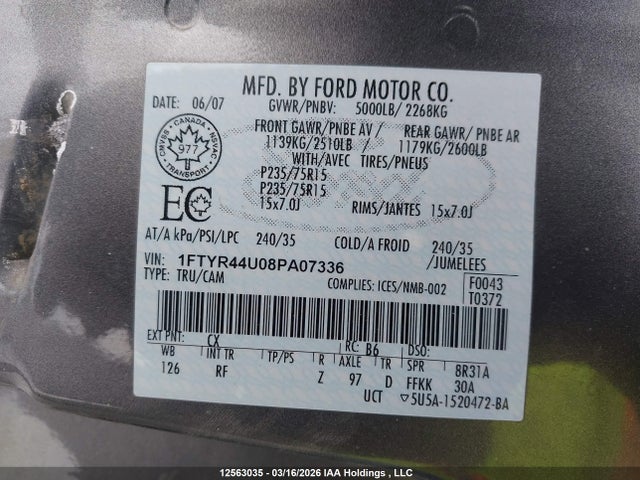 Продажа на аукционе авто 2008 Ford Ranger Super Cab, vin: 1FTYR44U08PA07336, номер лота: 12563035