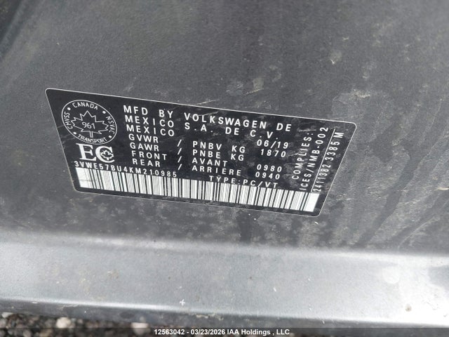 Продажа на аукционе авто 2019 Volkswagen Jetta Sel, vin: 3VWE57BU4KM210985, номер лота: 12563042