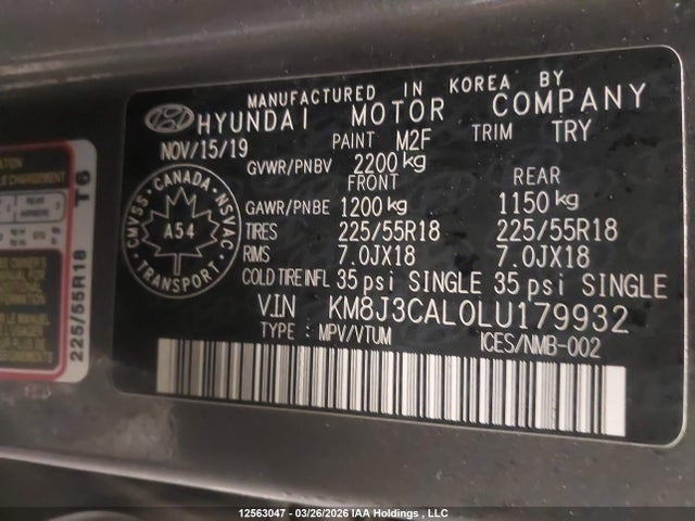 2020 Hyundai Tucson Limited/sel/sport/ultimate/value მანქანა იყიდება აუქციონზე, vin: KM8J3CAL0LU179932, აუქციონის ნომერი: 12563047