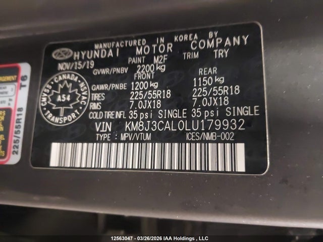 2020 Hyundai Tucson Limited/sel/sport/ultimate/value მანქანა იყიდება აუქციონზე, vin: KM8J3CAL0LU179932, აუქციონის ნომერი: 12563047