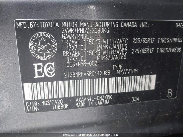 2024 Toyota Rav4 Le მანქანა იყიდება აუქციონზე, vin: 2T3B1RFV5RC442988, აუქციონის ნომერი: 12563048