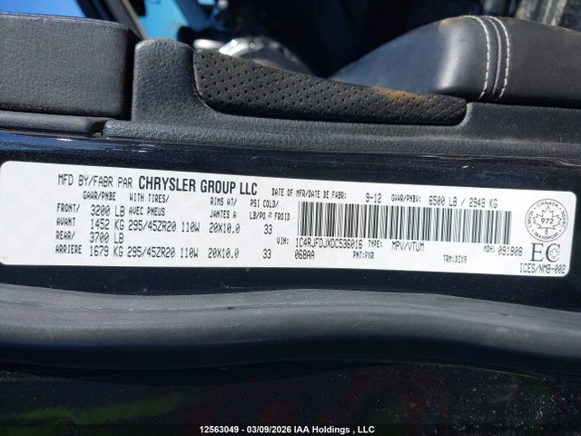 Aukcja sprzedaży 2013 Jeep Grand Cherokee Srt-8, vin: 1C4RJFDJXDC536016, numer aukcji: 12563049