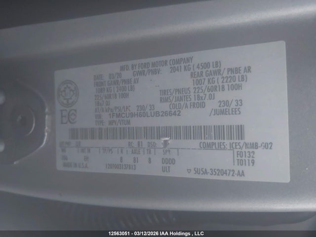 1FMCU9H60LUB26642 Ford ESCAPE SEL