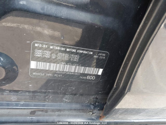 Aukcja sprzedaży 2016 Mitsubishi Lancer Es/se Ltd, vin: JA32U2FU6GU603622, numer aukcji: 12563055