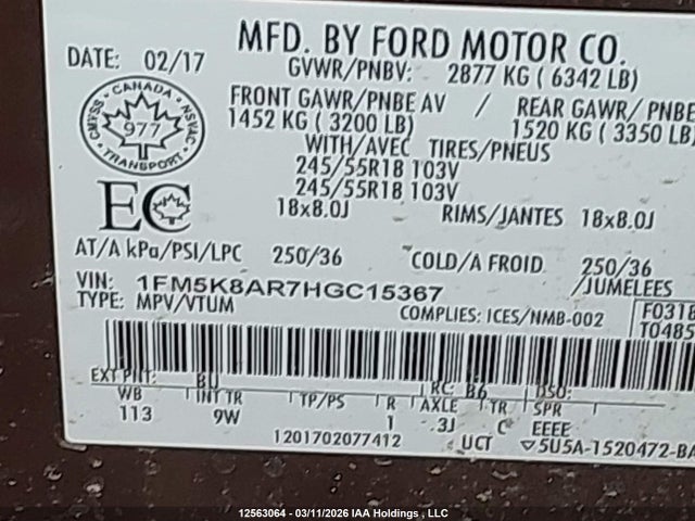 1FM5K8AR7HGC15367 Ford Utility Police Interceptor