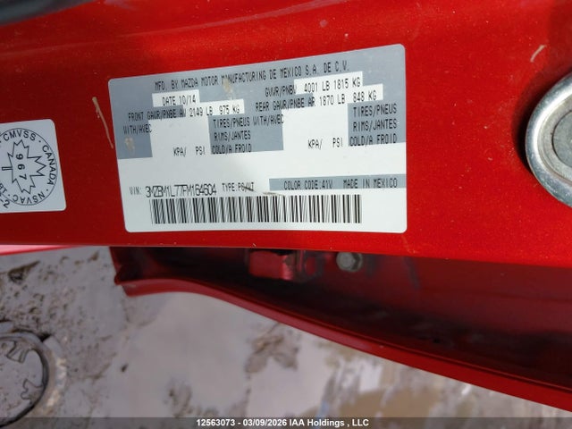 3MZBM1L77FM164604 Mazda Mazda3 Gs