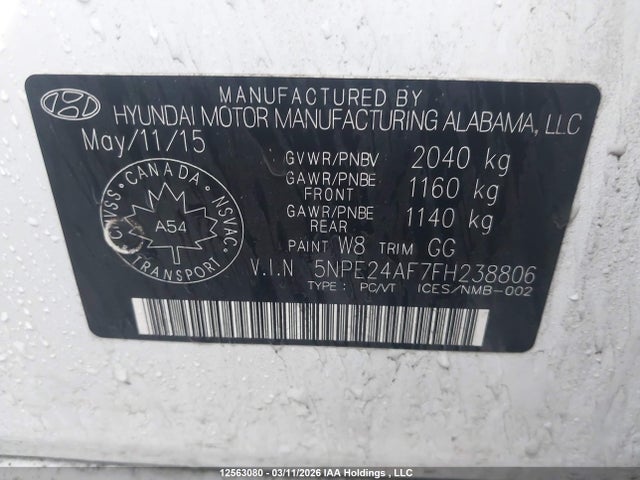 5NPE24AF7FH238806 Hyundai SONATA GLS