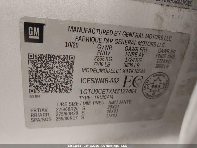 1GTU9CETXMZ127464 GMC Sierra K1500 Elevation