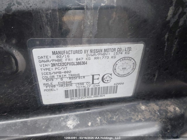 Aukcja sprzedaży 2016 Nissan Versa, vin: 3N1CE2CPXGL386364, numer aukcji: 12563091