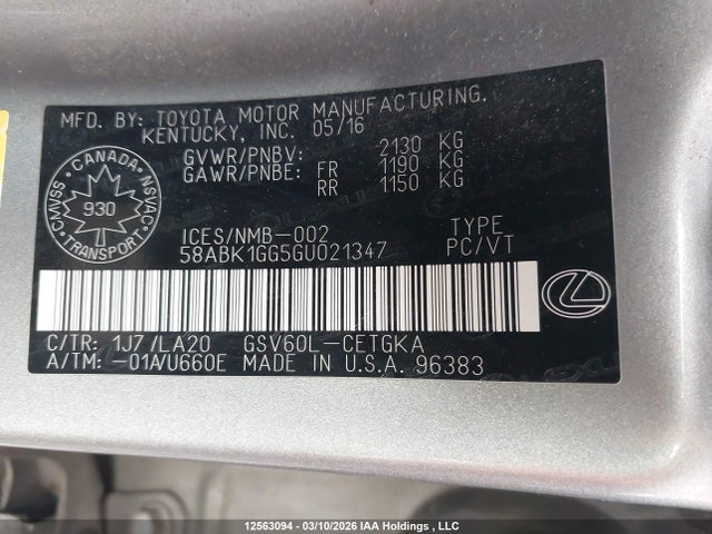 58ABK1GG5GU021347 Lexus Es 350 350