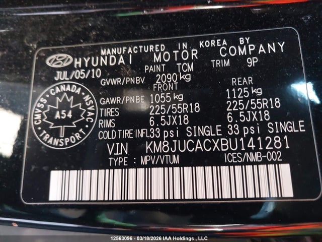 Продаж на аукціоні авто 2011 Hyundai Tucson, vin: KM8JUCACXBU141281, номер лоту: 12563096