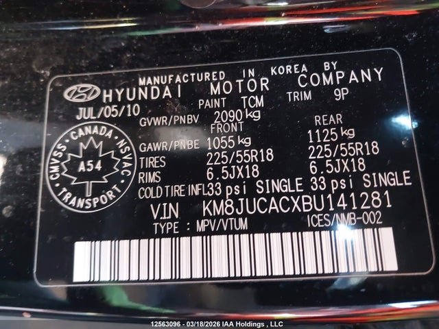 Продаж на аукціоні авто 2011 Hyundai Tucson, vin: KM8JUCACXBU141281, номер лоту: 12563096