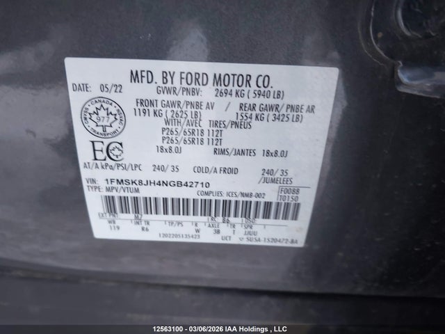 1FMSK8JH4NGB42710 Ford Explorer Timberline