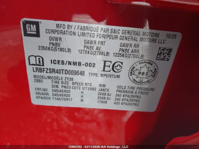 Aukcja sprzedaży 2026 Buick Envision Avenir, vin: LRBFZSR40TD009648, numer aukcji: 12563102