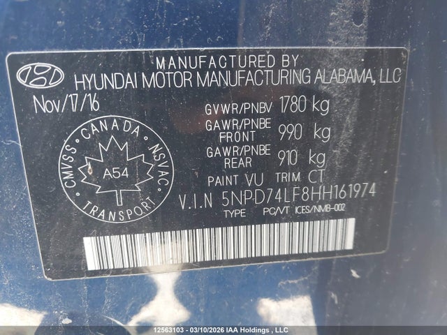 5NPD74LF8HH161974 Hyundai Elantra Le
