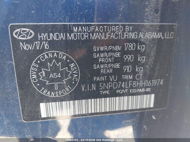 5NPD74LF8HH161974 Hyundai Elantra Le