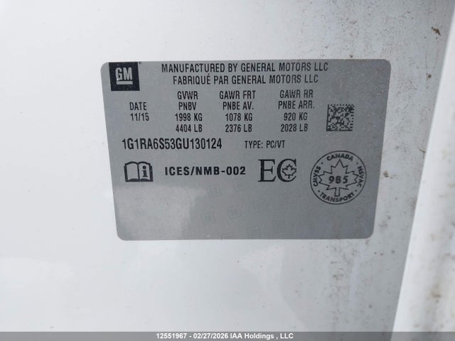 1G1RA6S53GU130124 Chevrolet VOLT LT