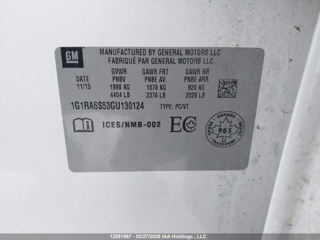 1G1RA6S53GU130124 Chevrolet VOLT LT