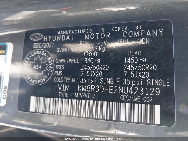 Aukcja sprzedaży 2022 Hyundai Palisade Sel, vin: KM8R3DHE2NU423129, numer aukcji: 12563122