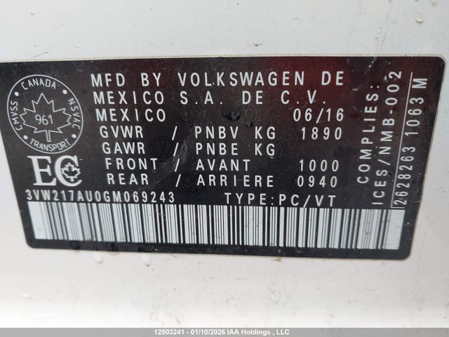 3VW217AU0GM069243 Volkswagen Golf 1.8 Tsi Comfortline/1.8 Tsi Highline/1.8 Tsi Trendline