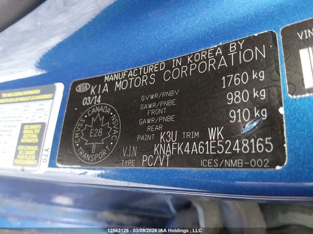 2014 Kia Forte 1.8l Lx/1.8l Lx+/1.8l Se მანქანა იყიდება აუქციონზე, vin: KNAFK4A61E5248165, აუქციონის ნომერი: 12563126