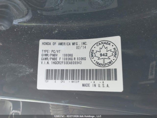 Honda Accord Sport 2014 1HGCR2F50EA806943 Image 18