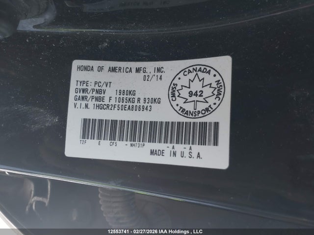 Honda Accord Sport 2014 1HGCR2F50EA806943 Image 9
