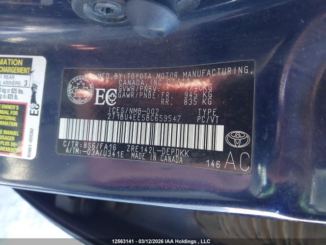 12563141 :رقم المزاد ، 2T1BU4EE5BC659547 vin ، 2011 Toyota Corolla مزاد بيع
