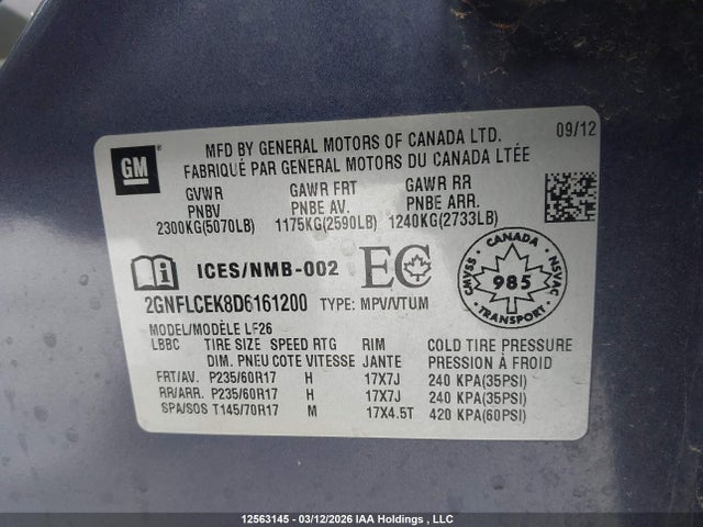 Aukcja sprzedaży 2013 Chevrolet Equinox Ls, vin: 2GNFLCEK8D6161200, numer aukcji: 12563145