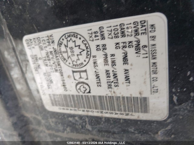 Aukcja sprzedaży 2011 Nissan Rogue, vin: JN8AS5MT0BW184960, numer aukcji: 12563148