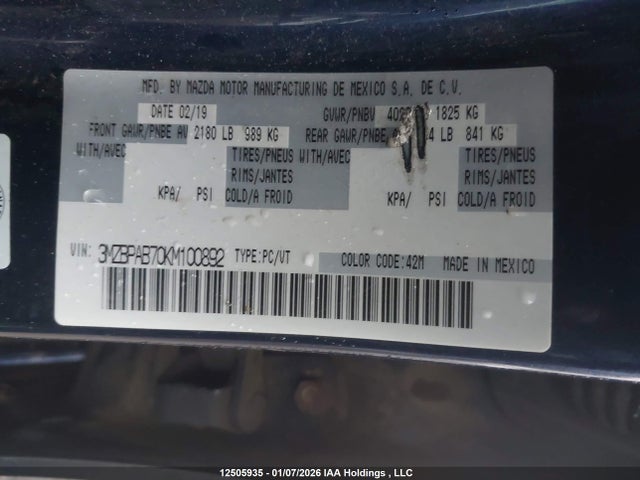 Mazda Mazda3 Gx 2019 3MZBPAB70KM100892 Image 9