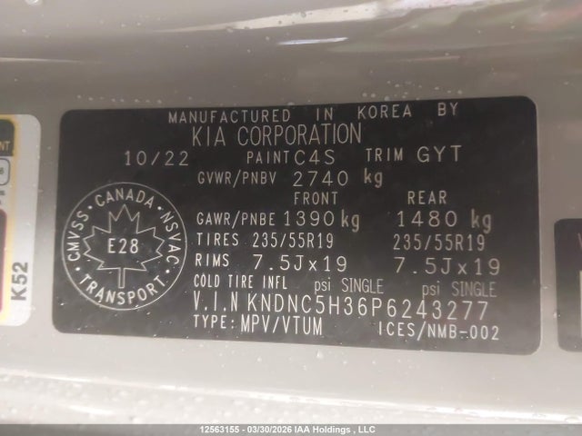KNDNC5H36P6243277 KIA Carnival Ex
