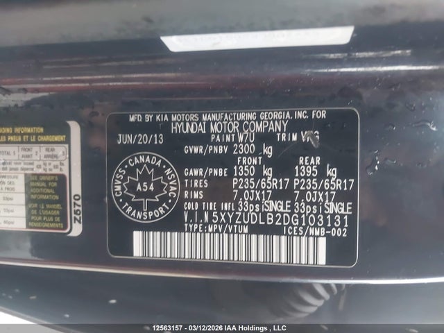 Продажа на аукционе авто 2013 Hyundai Santa Fe Sport, vin: 5XYZUDLB2DG103131, номер лота: 12563157