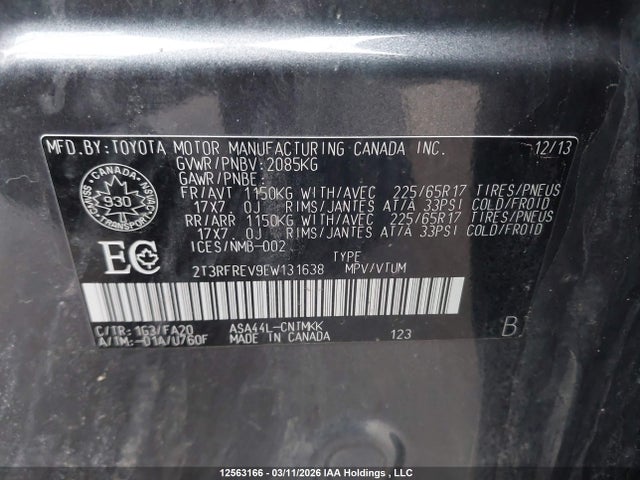 Aukcja sprzedaży 2014 Toyota Rav4 Xle, vin: 2T3RFREV9EW131638, numer aukcji: 12563166