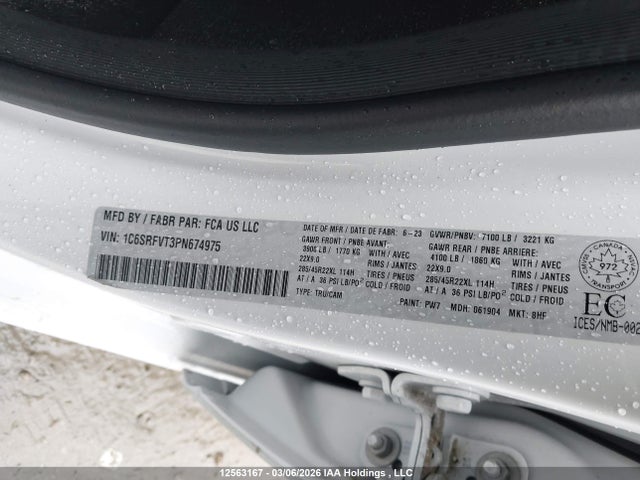 Aukcja sprzedaży 2023 Ram 1500 Sport, vin: 1C6SRFVT3PN674975, numer aukcji: 12563167