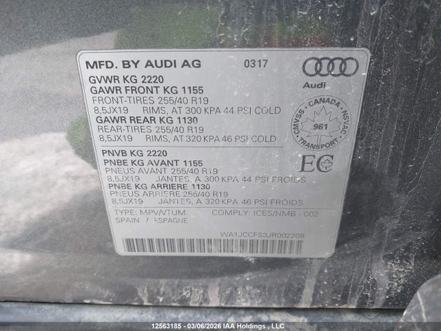 WA1JCCFS3JR002208 Audi Q3 Premium Plus