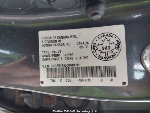Aukcja sprzedaży 2012 Honda Civic, vin: 2HGFB2F50CH010399, numer aukcji: 12563188